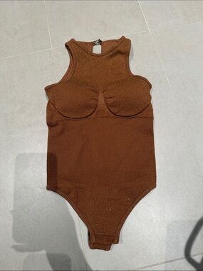 Shimmery Brown Molded Bust Sleeveless Bodysuit